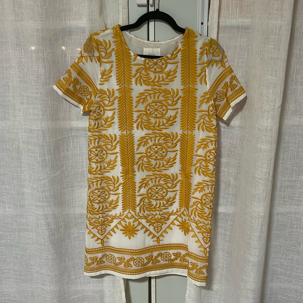 Allirow yellow embroidered shift dress